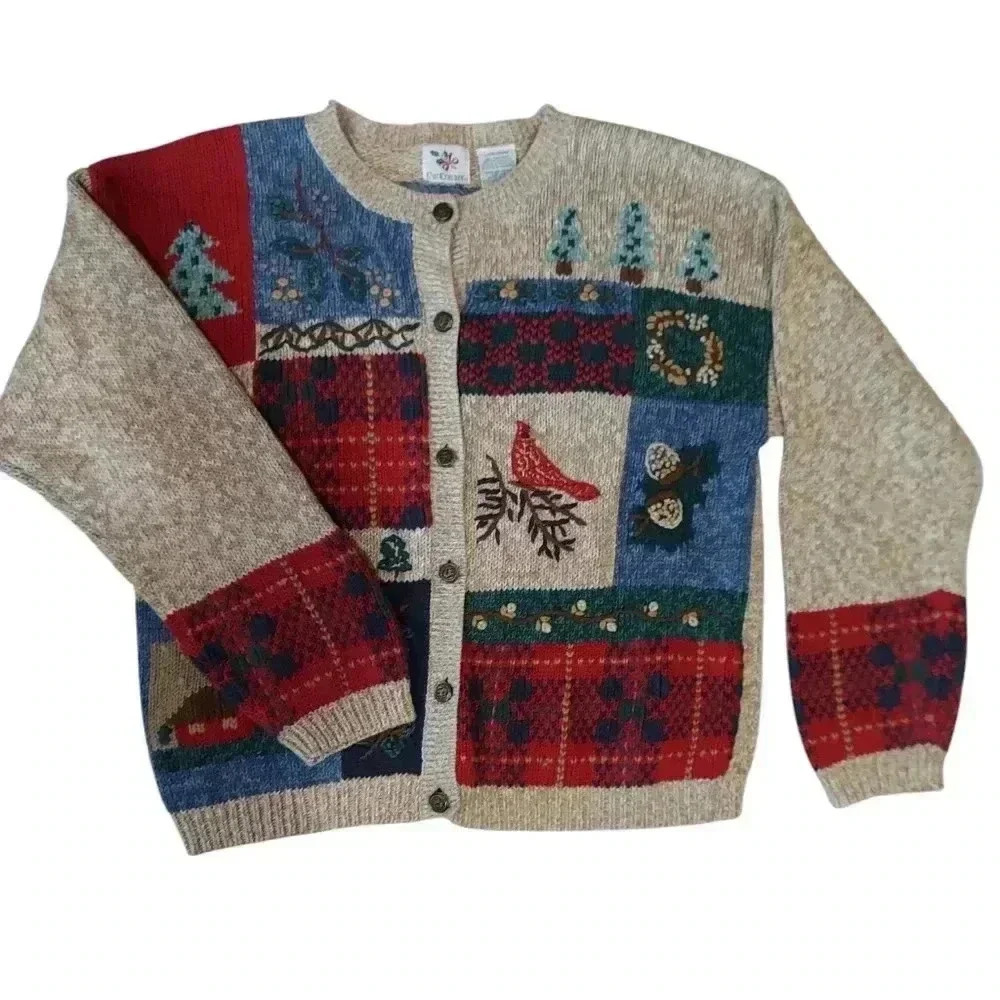 Nutcracker Vintage Embroidered Patchwork Button Front Sweater - Picture 2 of 11